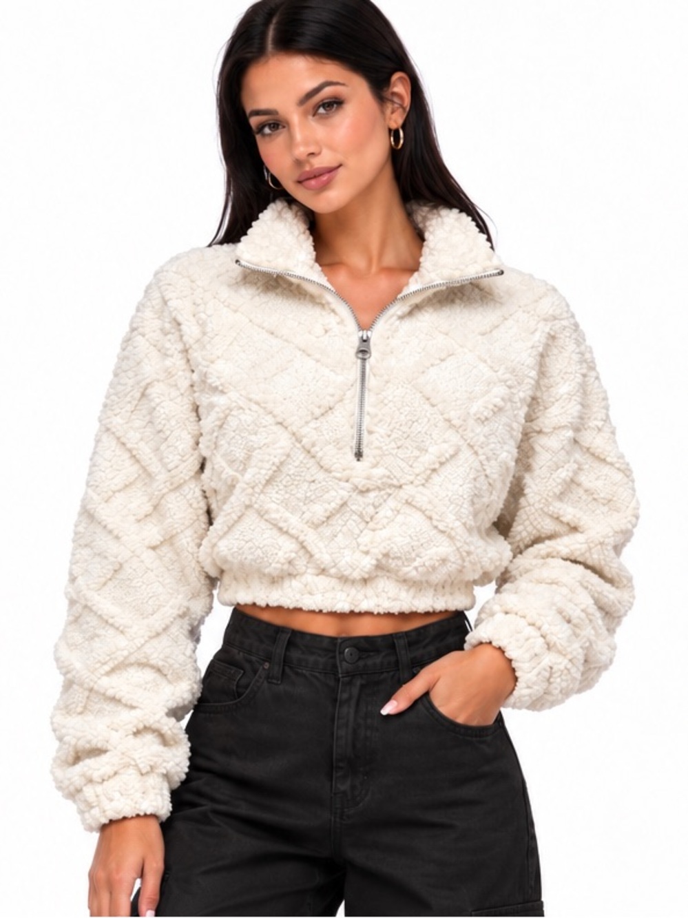 Fashion Nova Cream Cozy Sherpa Pullover Jacket Sweater XS